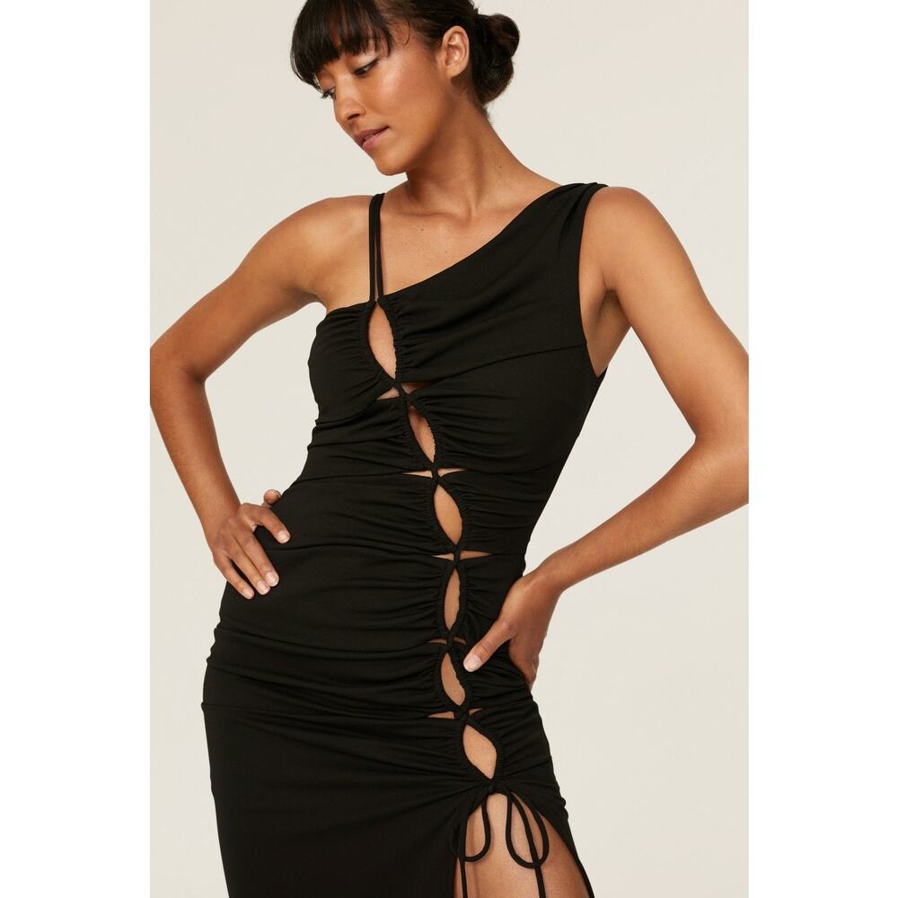 Nicholas Prisha Black One Shoulder Cut Out Slit Maxi Gown Size 8 - Picture 4 of 13